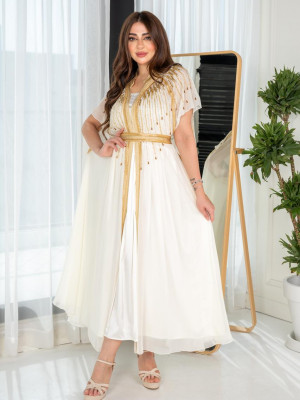 جلابية فاخرة مطرز بحزام مطرز 