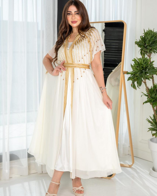 جلابية فاخرة مطرز بحزام مطرز 