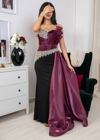 فستان سهرة ملكي بلون النبيتي والأسود